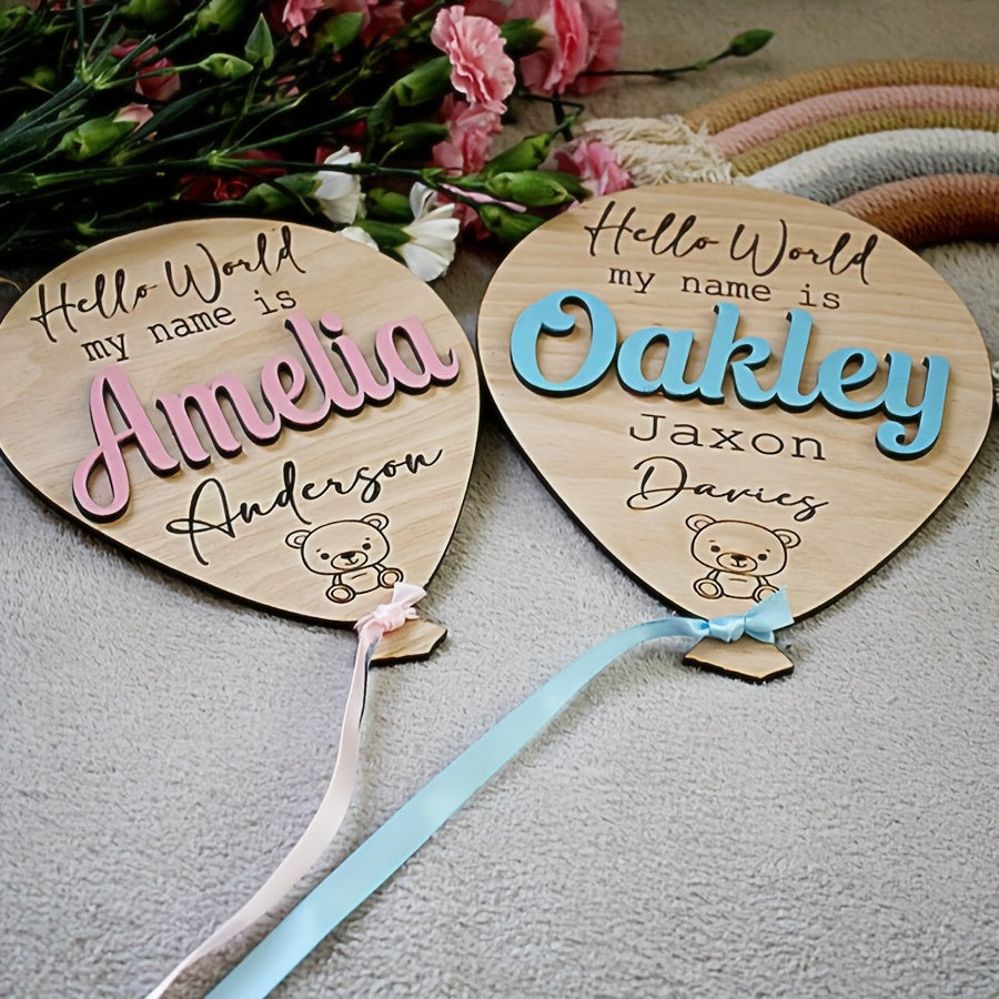 “Hello World” Personalized Baby Name Balloon Sign