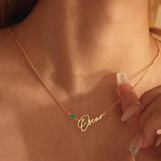 Elegant Script Birthstone Necklace
