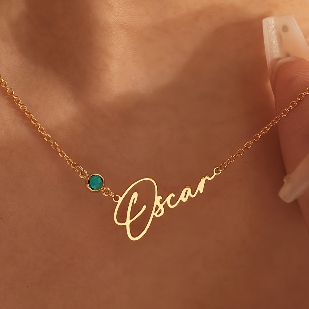 Elegant Script Birthstone Necklace