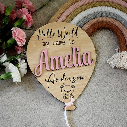 “Hello World” Personalized Baby Name Balloon Sign
