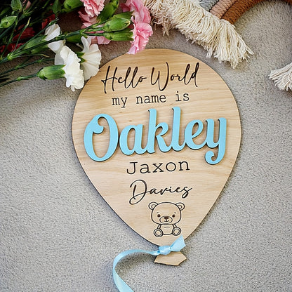 “Hello World” Personalized Baby Name Balloon Sign
