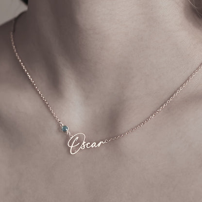 Elegant Script Birthstone Necklace