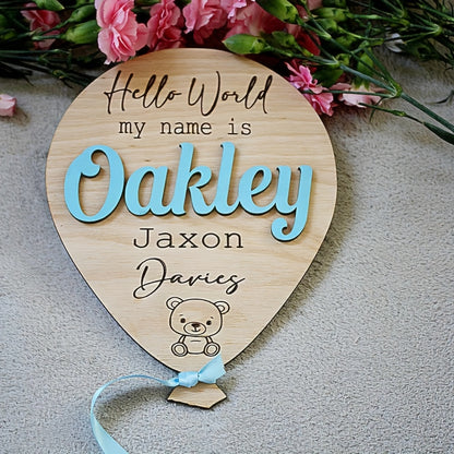 “Hello World” Personalized Baby Name Balloon Sign